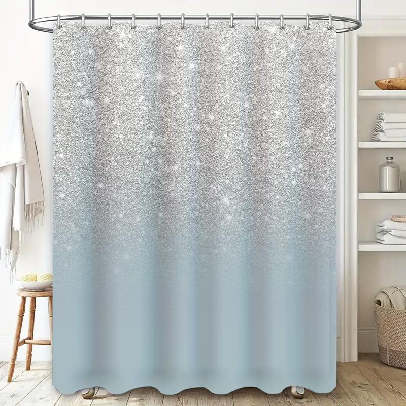 Modern Bathroom Decor Shower Curtain Set Sparkly Blue Ombre Design For Bathrooms Durable Polyester Fabric Easy Installation With