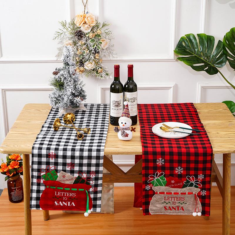 Christmas decorations table flag Christmas gift package embroidered plaid table flag home table decoration