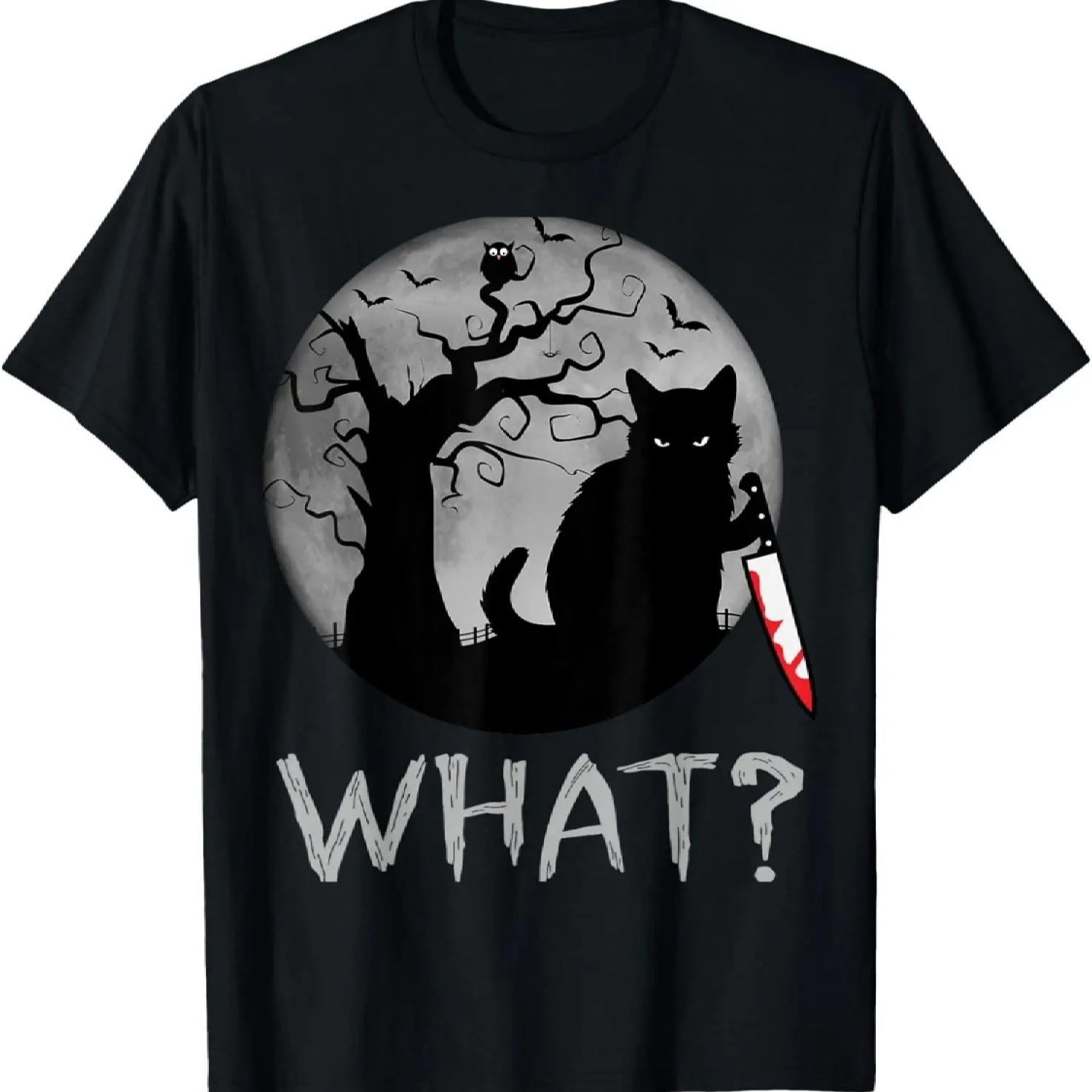 Cat What_ Murderous Black Cat With Knife Costume Halloween T-Shirt S