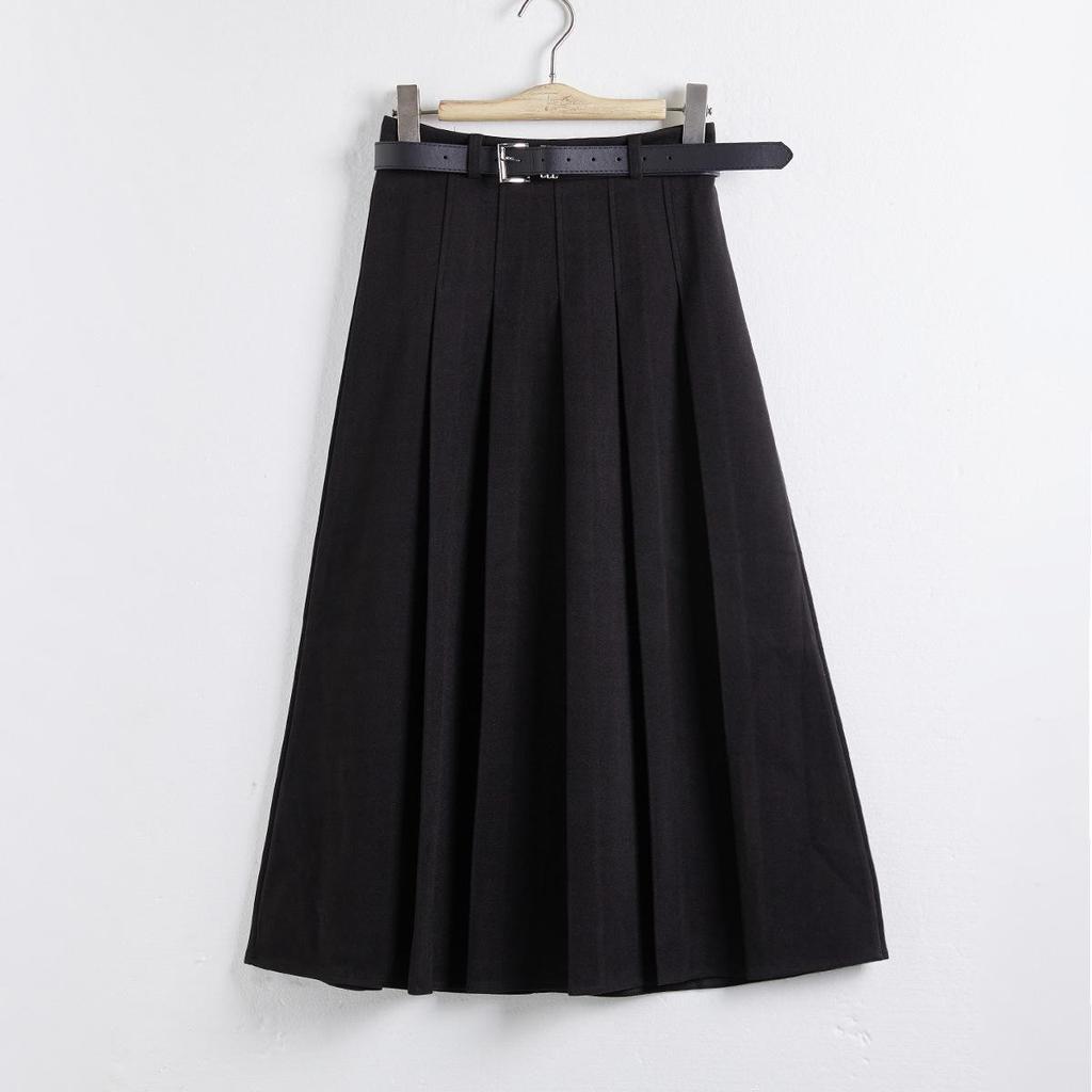 Lizhiqi Women's Woolen A-Line Pleated Midi Skirt - 2024 Winter Collection, High Waist, Slimming Fit