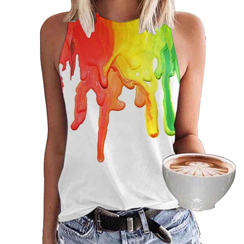 Colorful Geometric Tie Dye 3D Printed Vest for Women's Street Wear