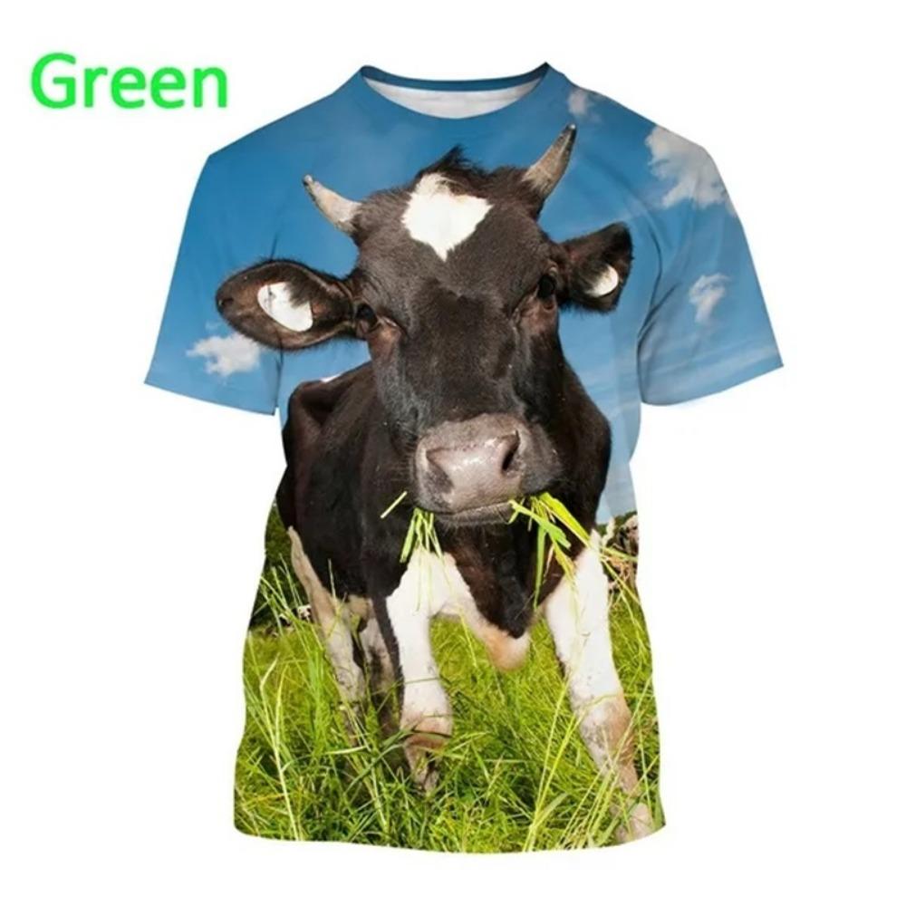 3D Printing Cow Animal Graphic T Shirts Men Funny Retro Short Sleeve T-Shirt O-Neck Full Print Idyllic Tee Tops Streetwear