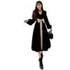 Plus Size Velvet French Lace-Up Bow Long Black Dress