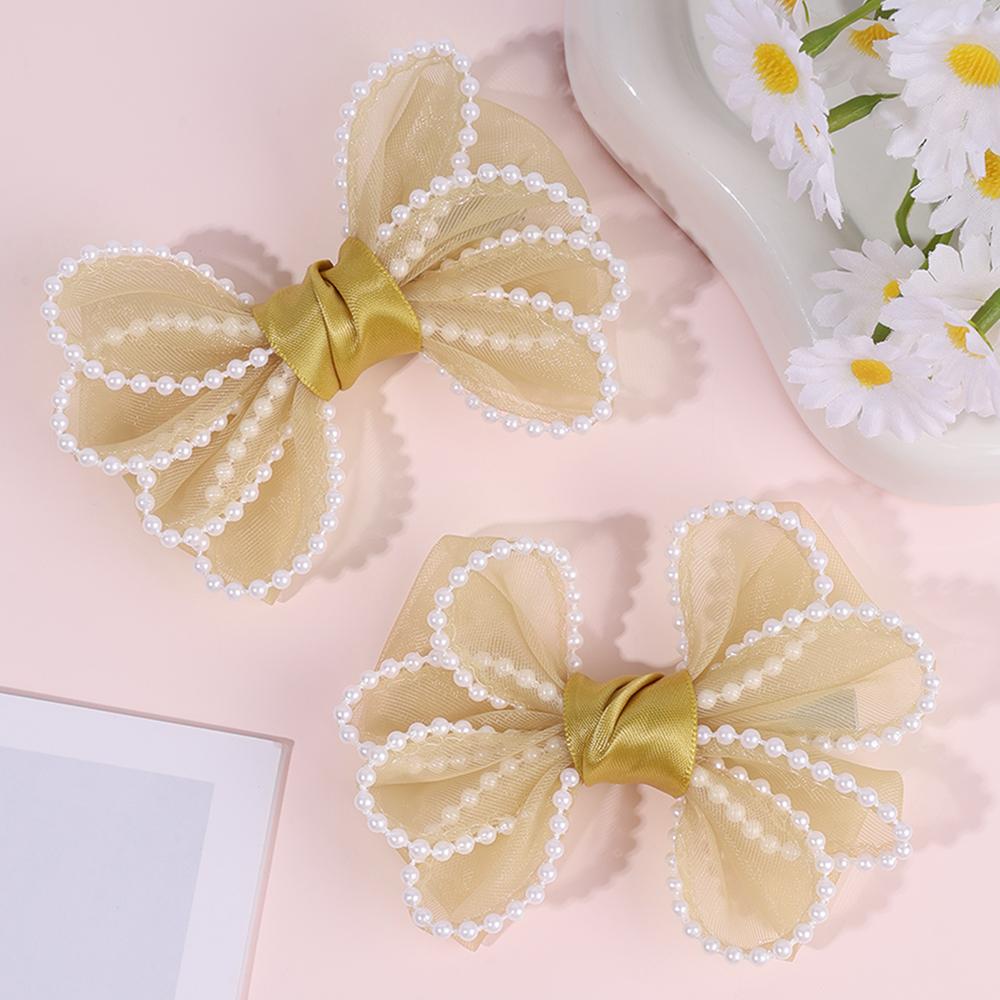 2Pcs New Flower Petal Bow Hair Clips Sweet Pearl Mesh Hairpins Princess Barrette For Girls Children Headwear Hair Accessories
