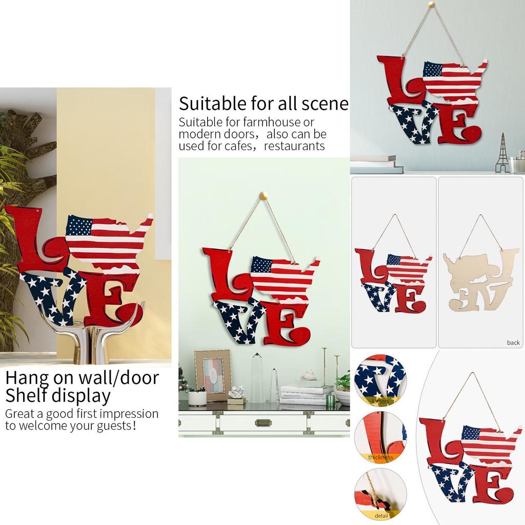 Charming American Independence Day Wooden Love Hanging Decor For Home And Hotel Display