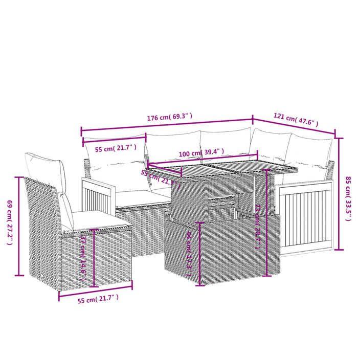 VidaXL Salon de Jardin avec Coussins 6 pcs, Canapés de Terrasse, Ensemble de Meubles de Patio, Mobilier d'Extérieur, Noir 3273960