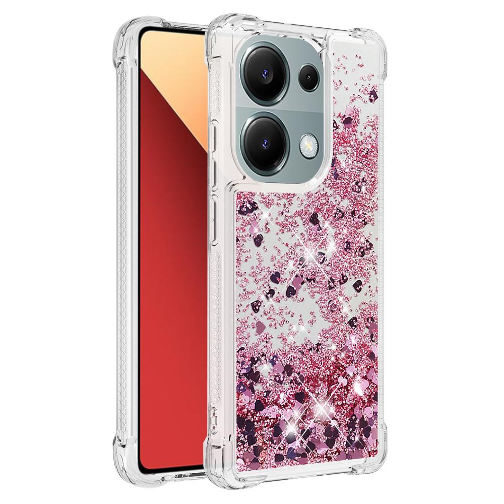 

For Xiaomi Redmi Note 13 Pro 4G/Poco M6 Pro 4G TPU Case Glitter Quicksand Shockproof Phone Back Cover Rose Gold/Hearts