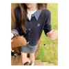 Plaid Polo Collar Fake Two-piece Twist Long-sleeved Sweater for Women To Wear Early Autumn Tops