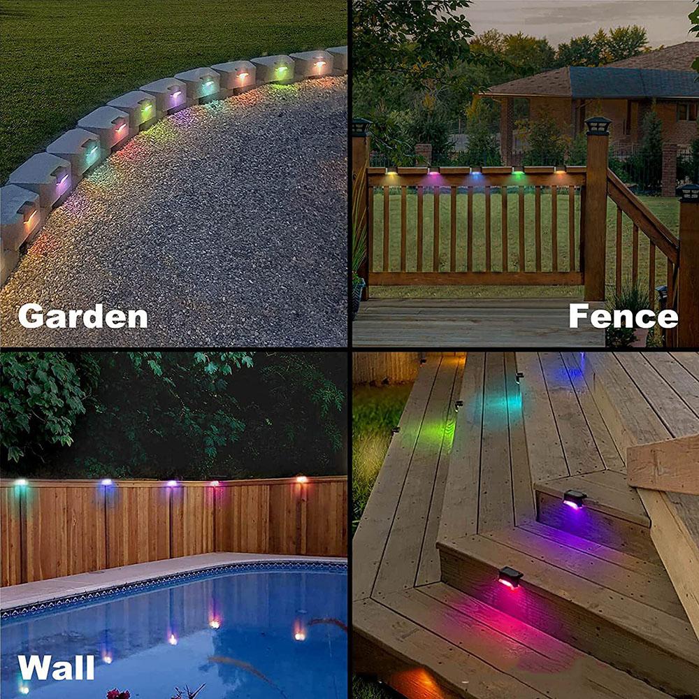 4 Pack RGB Solar Deck Lights Outdoor Waterproof LED Steps Lamps For Stairs Fence