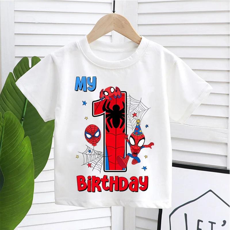 Summer Spider-Man Boy T-shirt Exquisite Birthday Numbers (1-9 Years Old) Cartoon Children's Cotton Casual Clothing A Girl's Gift