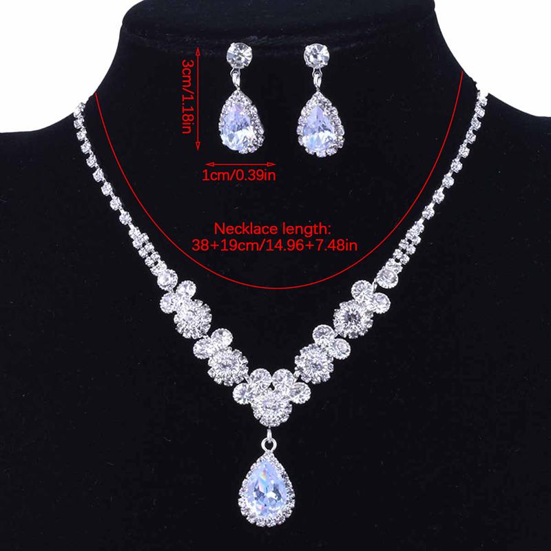 Luxury Teardrop Zircon Pendant Necklace Earrings Set Elegant Exquisite Crystal Necklaces Women Bride Bridesmaid Wedding Jewelry