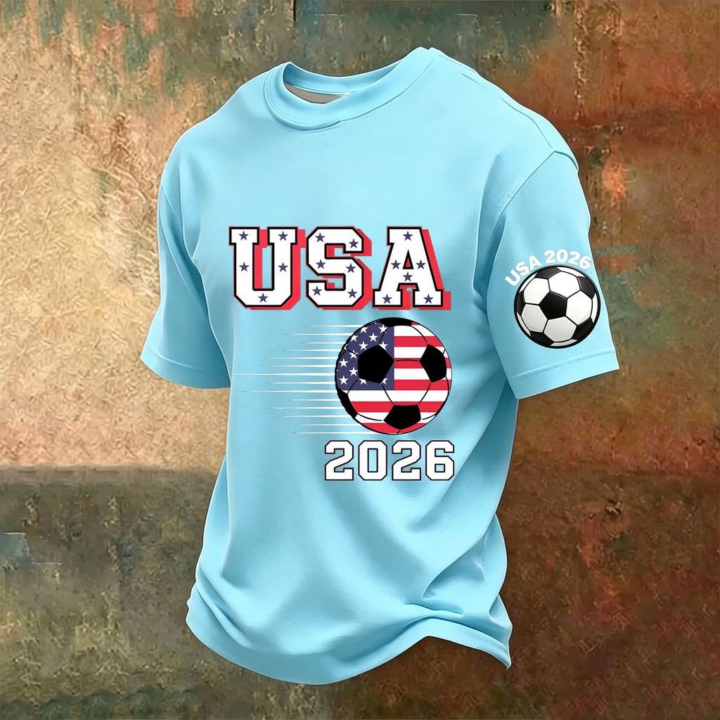 Men's V-Neck Printed Short Sleeve T-Shirt, Lightweight Breathable Casual Summer Top