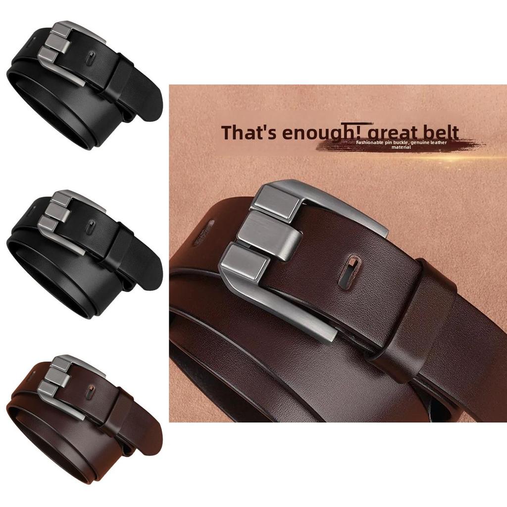 Classic Twolayer Leather Belt For Men With Geometric Design And Alloy Buckle