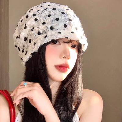 Niche Ins Polka Dot Three-dimensional Petal Baotou Hat Women's Spring and Summer Thin Breathable Lace Stack Hat Sweet and Cool Air-cooled Hat