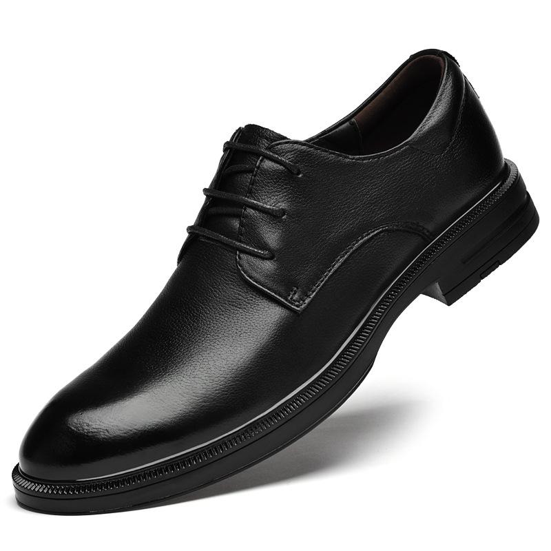 Men s Round Toe Cowhide Formal Leather Lace-Up Shoes - Breathable, Non-Slip, Rubber Sole, Professional Work Footwear. 40