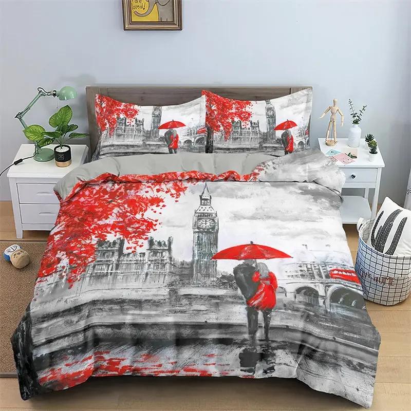 Paris Eifel Tower Twin King Soft Duvet Cover Romantic Theme Swet Couple Beding Set Microfiber Flower Warm Comforter Cover For Girl Ten