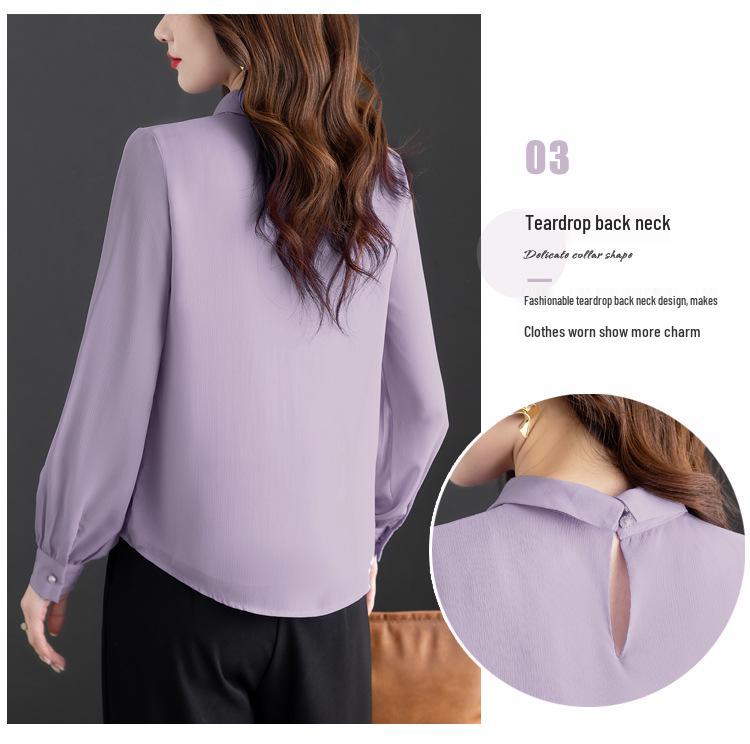 Spring 2025 French Chiffon Ribbon Shirt - Age-Reducing Long Sleeve Top for Women