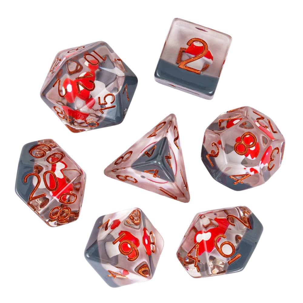 Cusdie Cute Mushroom Dice Set D&D 7Pcs D4 D6 D8 D10 D% D12 D20 DND Polyhedral Dice for Role Playing Game Table Games TRPG
