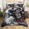 Japanese Samurai Full Size Bedding Set Cherry Blossoms Red Sun Hokusai Duvet Cover Fuji Mountain Quilt Comforter Cover