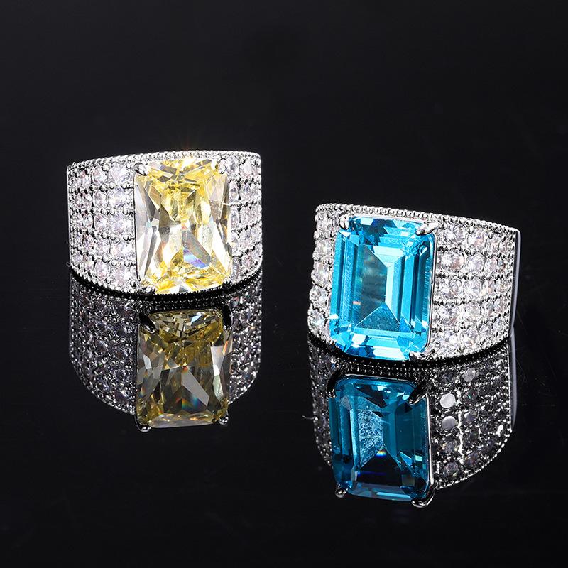 Jewelry Aquamarine Yellow Diamond Geometric Adjustable Diamond Ring Main Stone 10 * 14