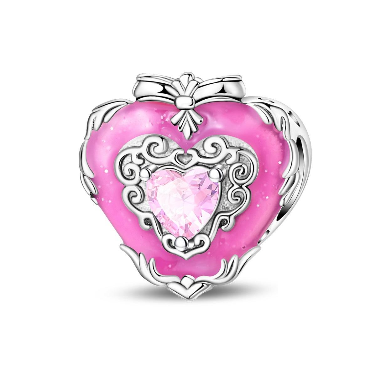 

S925 Silver Heart Rose Charm Beads DIY Jewelry Bracelet Romantic Pendant Accessories