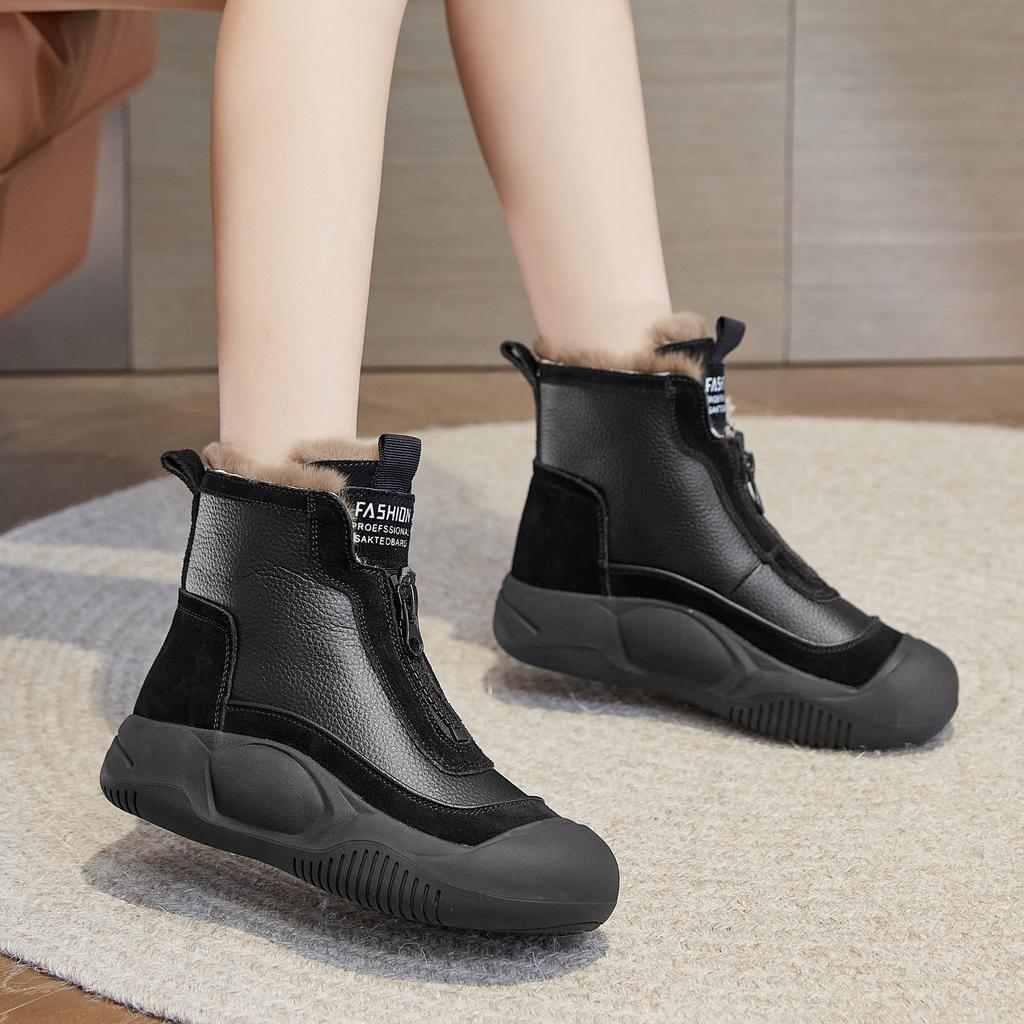 Snow boots women's autumn and winter new casual high-top thick-soled thickened cotton shoes winter zipper velvet short boots tide