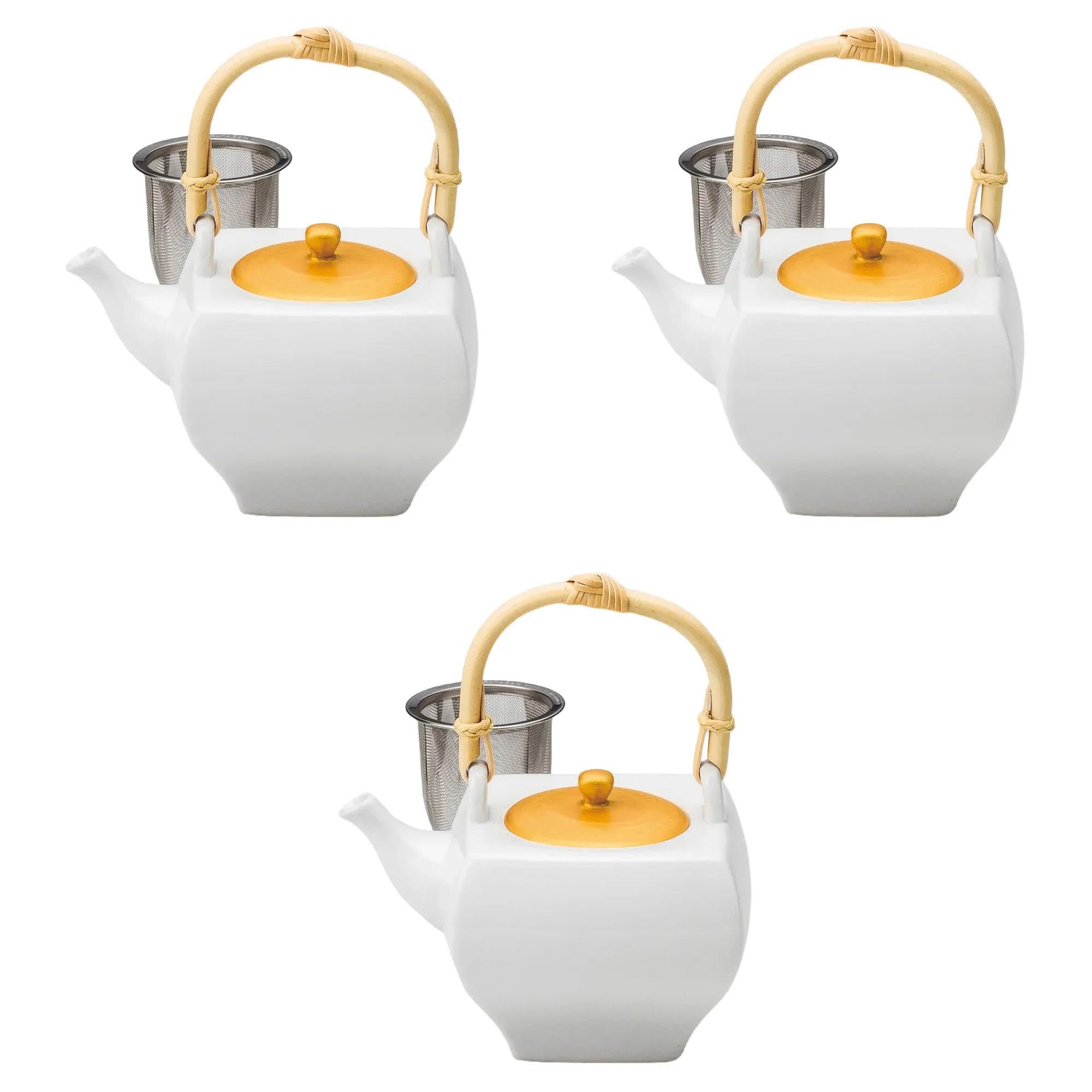 

Set of 3 square teapots basket Teapot Setomonohonpo gold-painted (with strainer) [14×11×10.3cm (550cc)]