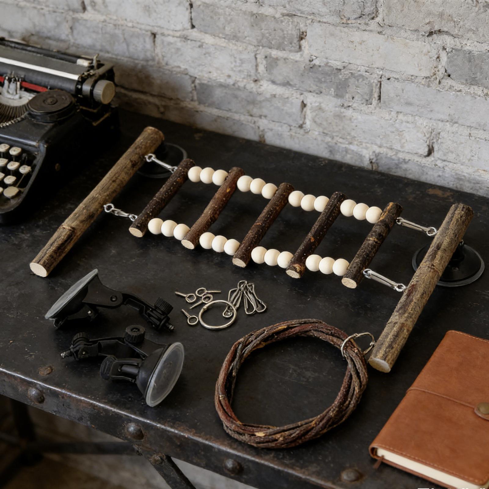 Bird Swing Ladder Flexible Interactive Suction Cup Wooden Cage Perch Bird Playground Swing Hammock For Lovebirds Goldens China Mainland