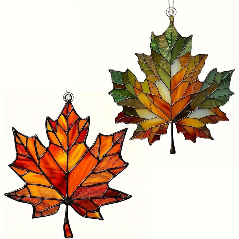 Maple Leaf Suncatcher Stained Glass Window Hanging Decor Glittering Fall Thanksgiving Christmas Home Ornament Gift