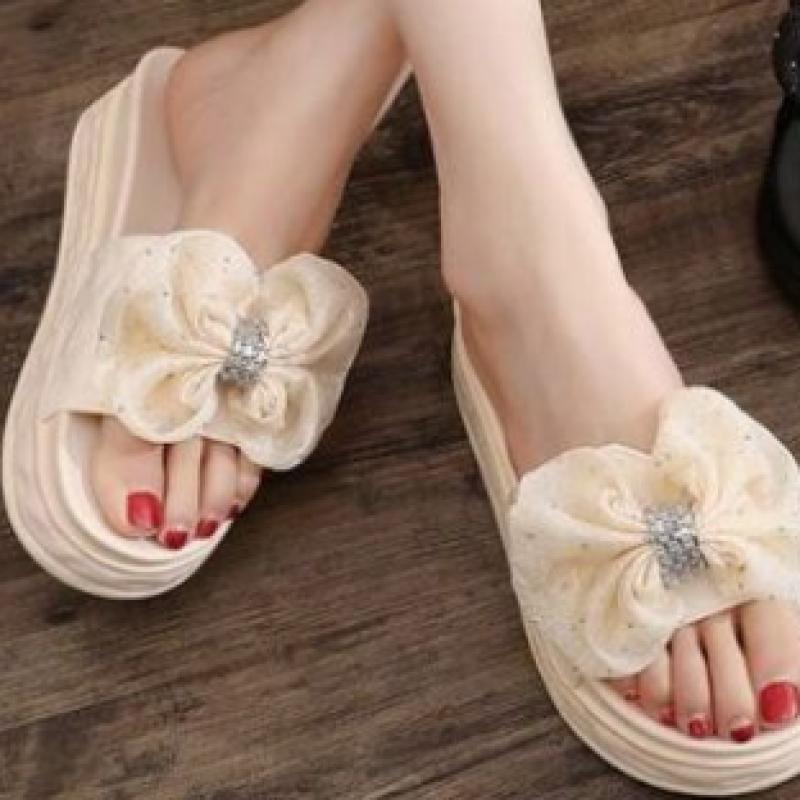 New Arrivals Open Run Women Cubic Point Ribbon Height Increasing Slippers Sandal