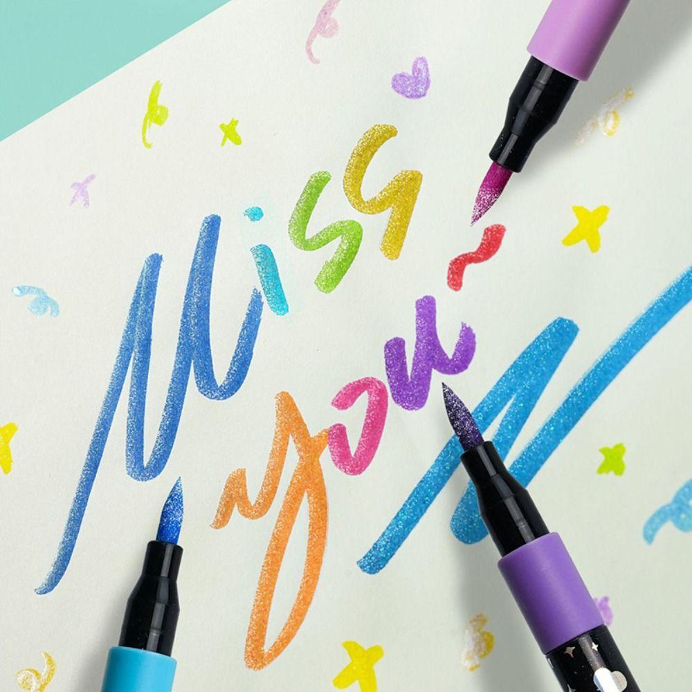 Glitter Colored Marker Pen Soft Head Painting Glitter Pen Colorful Fluorescent Pen  Students Use