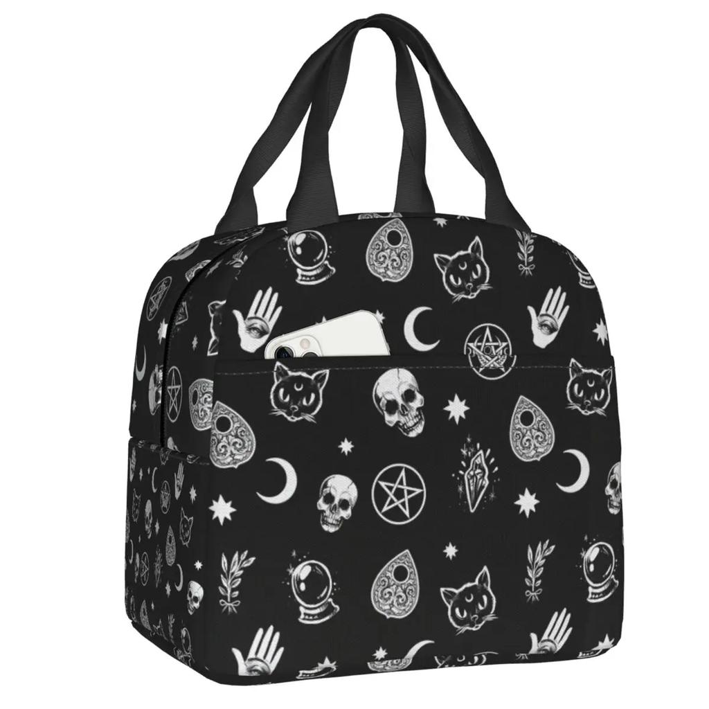 Herb  Insulated Lunch Tote Bag for Women Halloween Witchy Spooky Cat Cooler Thermal Food Lunch Box Outdoor Camping Travel