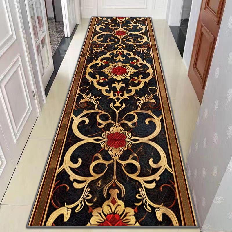 Retro Luxury Golden Pattern Home Corridor Decor Rug Stair Carpet Non-slip Soft Lint-free Washable Entrance Long Mat Big Size