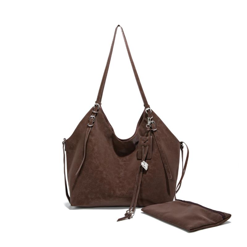 

Fashion Leopard Print Tote Large-capacity Solid Color Underarm Bag Vintage Magnetic Closure Shoulder Bag Solid Color Commute Bag 32x21x36cm коричневый