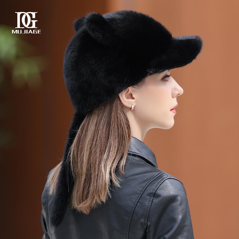 Whole Mink Hat for Women Winter Korean Cute Girls Versatile Fur Warm Cat's Ears (Steamed Cat-ear Shaped Bread) Fur Hat