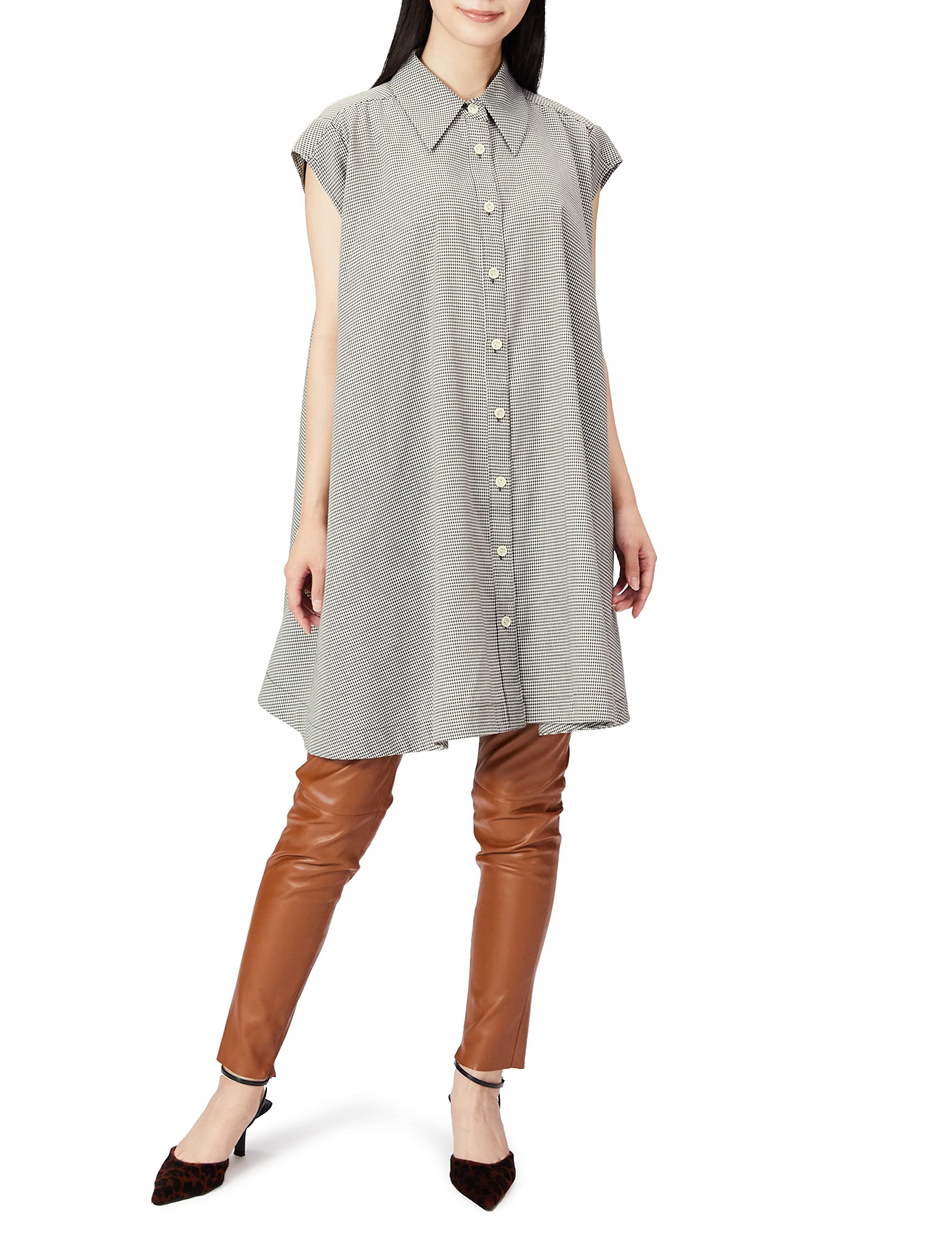 

Snidel Sustaina Sleeveless Shirt Dress SWFO224090 CHECK 0 A-Line Women s