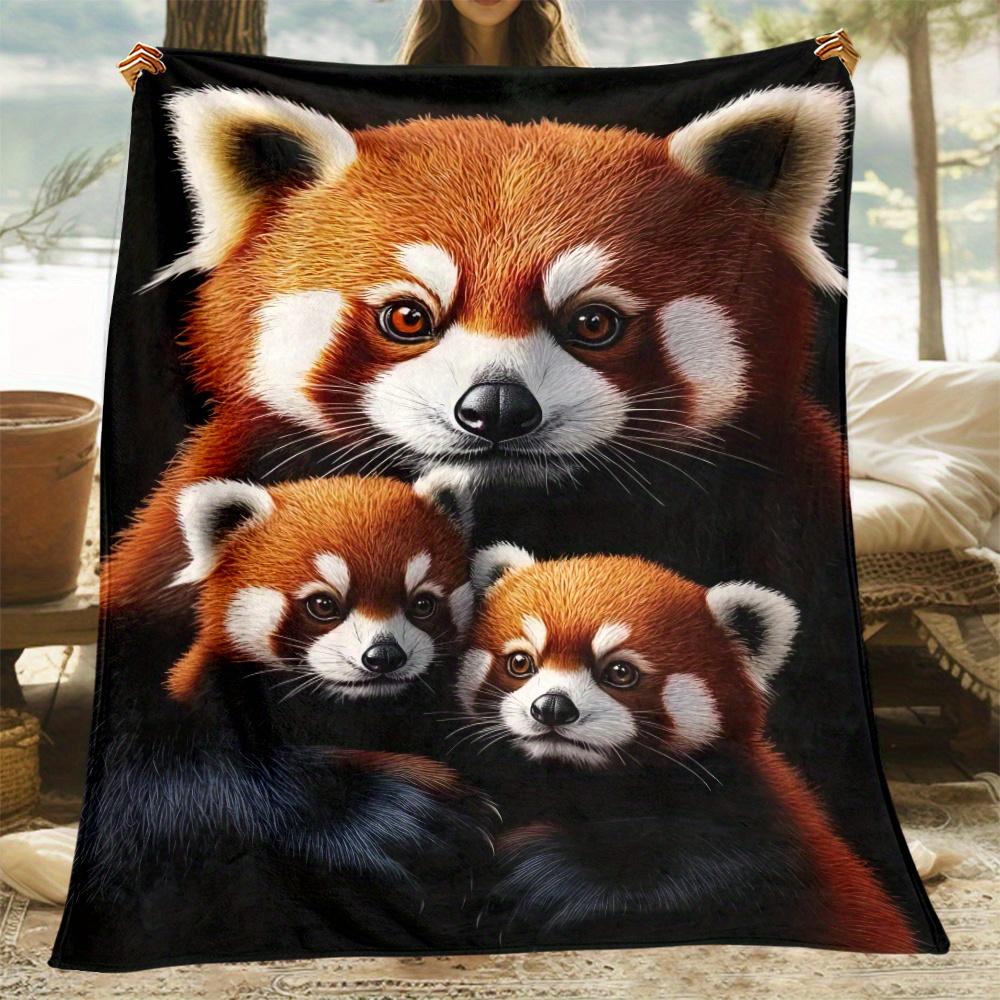 Red Panda Family Portrait Fleece Blanket Realistic Animal Art Soft Flannel Throw Mother and Babies Cute Wildlife Decor Gift for 75x100cm (30x40inch)