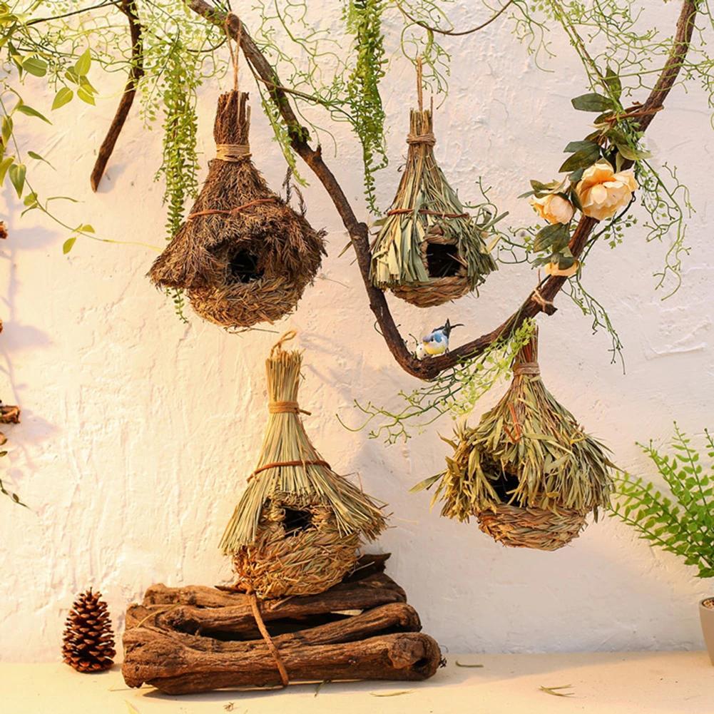 Bird Cage Ventilated Natural Grass Bird House Comfortable Resting Place Weaved Hanging Parrot Nest Houses Outdoor Decoration