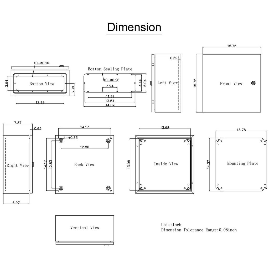 NEMA Steel Enclosure, 16 X 16 X 8\'\' NEMA 4X Steel Electrical Box, IP66 Waterproof & Dustproof, Outdoor/Indoor Electrical Junction Box, with Mounting