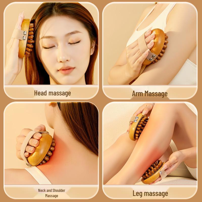 Sandalwood Air-Cushion Meridian Massage Brush for Abdominal and Liver Stimulation
