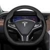 Geeignet für Tesla Ultra-Dünne Atmungsaktive Lederlenkradabdeckung Geeignet für Model 3 Y X S 2024