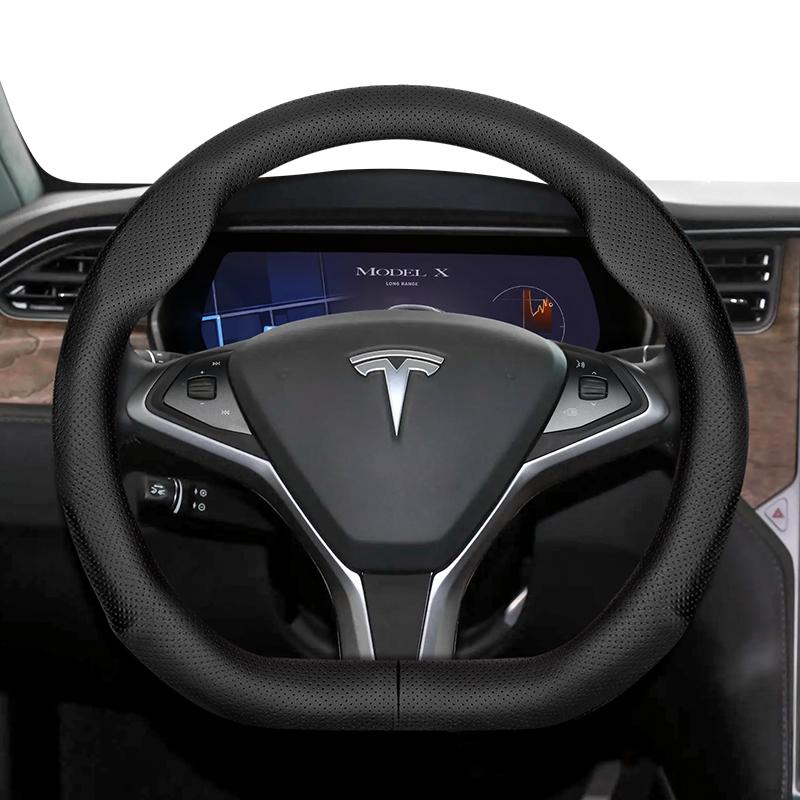 Geeignet für Tesla Ultra-Dünne Atmungsaktive Lederlenkradabdeckung Geeignet für Model 3 Y X S 2024
