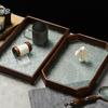 Begonia Embossed Glass Walnut Rectangular Tea Tray Storage Ornament, Tea Cup, Fruit Snack Wood Decorative Tray Large