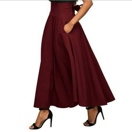Women's 2026 Spring Waist-Cinched Ankle-Length Skirt - European and American Style Tie-Up Solid Color Design