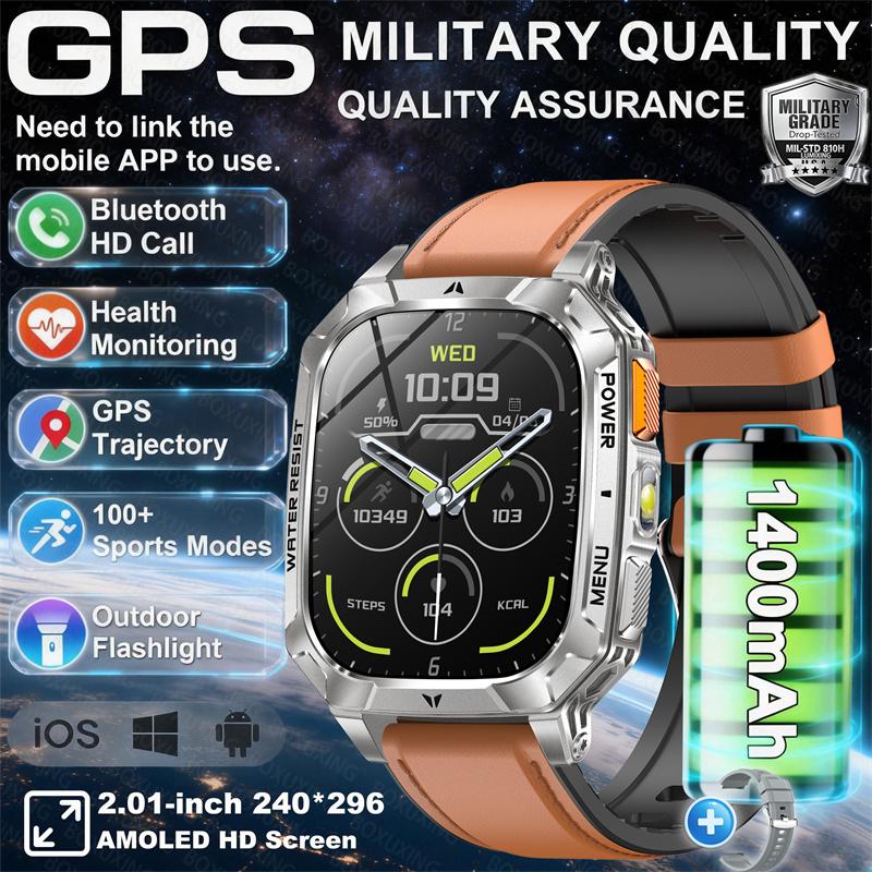 1400mAh Super Battery Durable Adult Smart Watch 2.01 inch GPS Trajectory 3ATM Waterproof BT Call Sports Smartwatch Men  New
