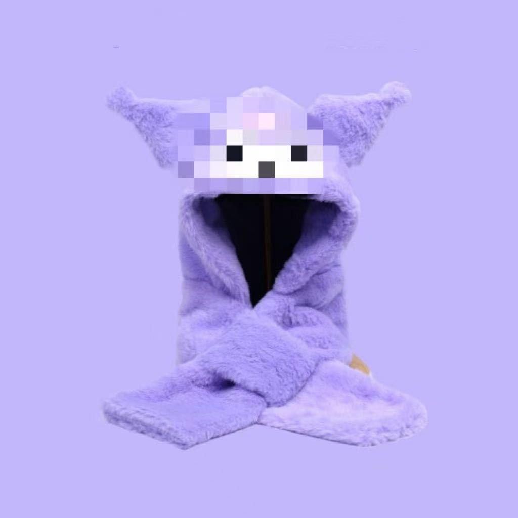 Riding a Battery Car, Piled and Thickened Bear Hat, Warm Scarf, Ear Protection, Two-in-one Two-piece Set, Cycling Cold-proof Plush Hat.