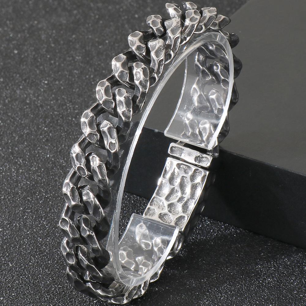 

Винтажный браслет-цепочка кубинского звена шириной 13 мм для мужчин, мужские ювелирные изделия, подарки, черный золотой цвет, мужские браслеты из нержавеющей стали 22CM серебряный