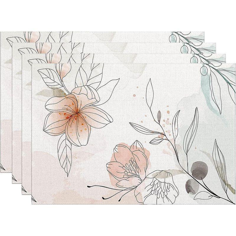 Spring & Summer Floral Linen Placemats – Heat-Resistant Fabric Table Mats for Home & Restaurant
