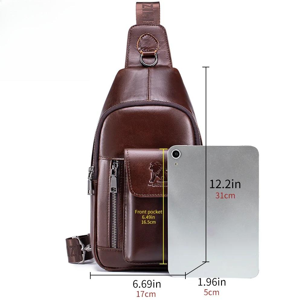 New Men's bag luxury large capacity chest bag for mobile phones and iPads, leather brand shoulder bag for travel