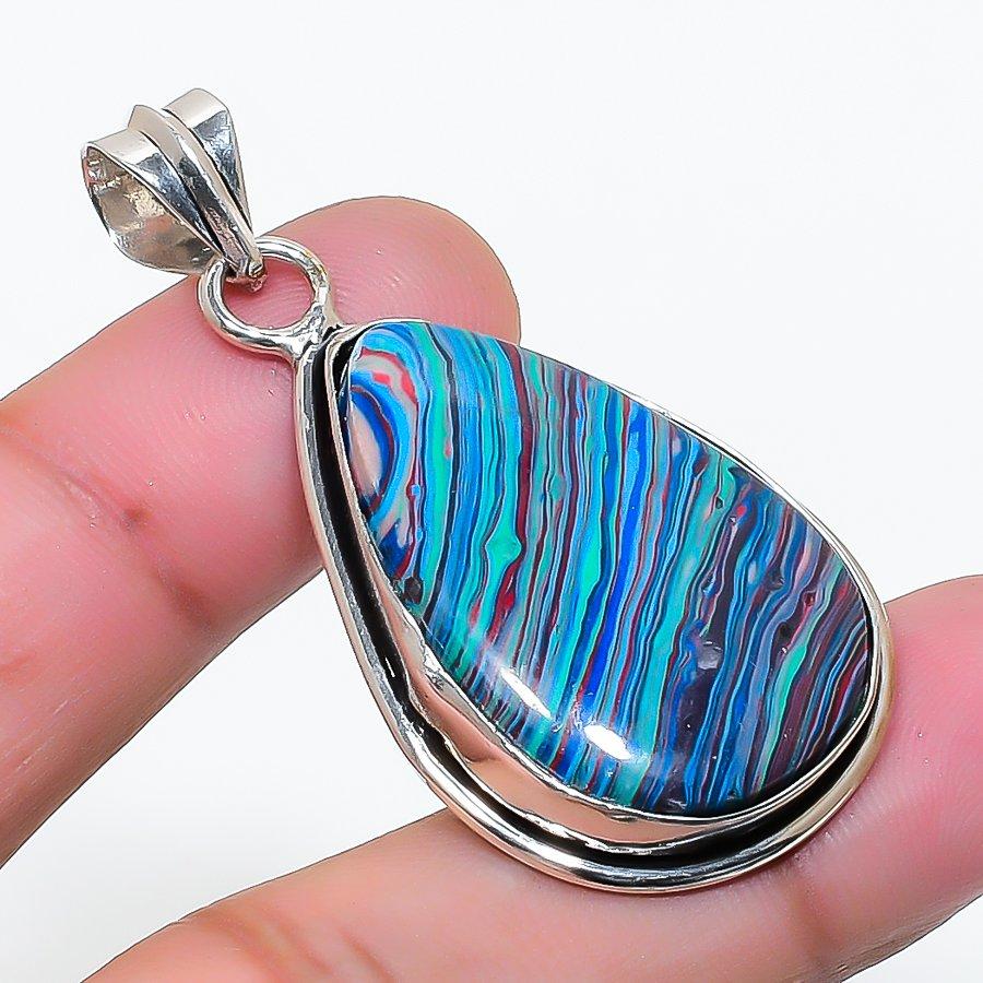 Natural Rainbow Calsilica Gemstone 925 Sterling Silver Pendant 1.85 AP-15707